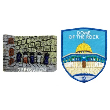 A-ONE 匯旺 以色列耶路撒冷哭牆白板磁鐵 + 以色列圓頂清真熨斗刺繡  7.5 x 6cm  以色列 耶路撒冷哭墙 + 圓頂清真