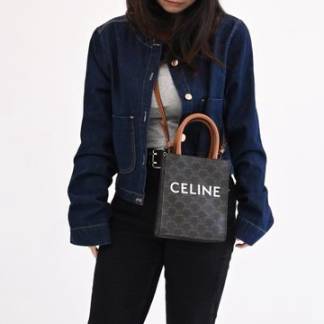 CELINE 賽琳 MINI CABAS IN TRIOMPHE 經典印花手提兩用紙袋包(深咖)