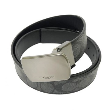 【COACH】C LOGO方頭寬版男款皮帶(方頭-黑灰)