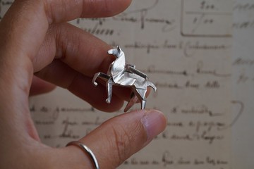 925 纯銀摺紙駿馬吊咀(P310) 連SN2/18吋銀鏈- 手作