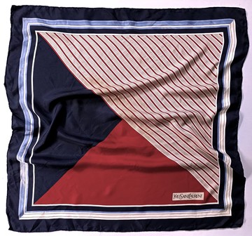復古 Yves Saint Laurent 條紋絲巾，30 x 31 英吋，100% 絲綢方巾