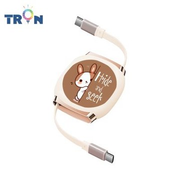 TRON 100W Type-C 伸縮快充線 1M 奶茶色 可愛的貓狗動物B-1 4檔長度調整 可充筆電 適用i15以上手機 平板