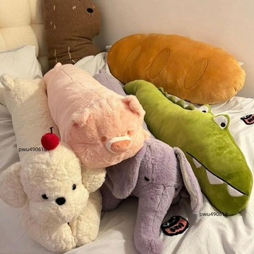 ✨臺灣出貨 狗狗長條抱枕可愛河馬公仔兔子毛絨玩具貓咪牀上女生夾腿側睡玩偶