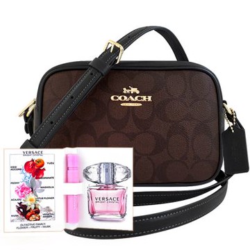 COACH 巧克力色JAMIE大C PVC斜背相機包+VERSACE 品牌經典隨身小香水