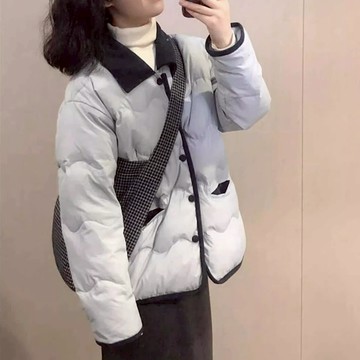 冬季藍色加棉短版外套輕薄棉襖上衣棉服