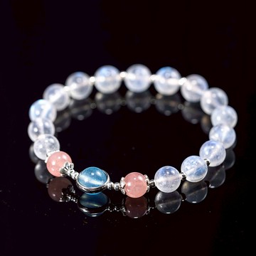 月光石粉水晶海藍寶純銀手鍊 | 天然水晶客製禮物