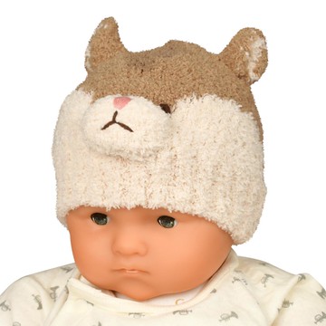 akachan honpo - 毛茸茸動物針織帽-_淺卡其色