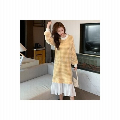 ニットワンピース 膝丈 長袖 ニット レディース ロングセーター トップス 春 秋冬 ニットソー ゆったり Uネック カジュアル 通販 Lineポイント最大get Lineショッピング