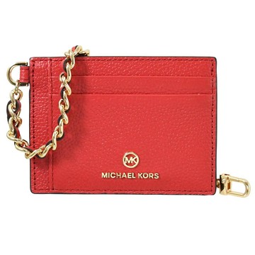 Michael Kors Jet Set Charm 浮雕LOGO鍊條掛飾卡夾.赤紅