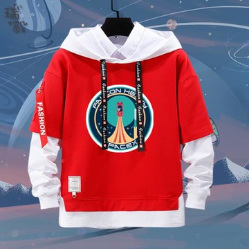 太空航天探索spaceX宇航員假兩件連帽衛衣男女兒童裝學生外套帽衫