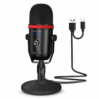 コンデンサーマイク USBマイク PC マイク 配信用マイク コンパクト設計 USB-A/Cの分岐ケーブル付き 単一指向性マイク ノイズ軽減 音量調節可能 マイクスタンド付