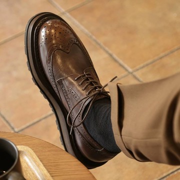 英倫厚底增高布洛克圓頭休閒皮鞋復古做舊雕花婚鞋男