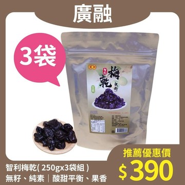 【廣融】智利梅乾｜250gx3包｜無籽、純素｜酸甜平衡、果香濃郁