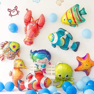 海洋氣球 45款可選【台灣現貨】A160 派對佈置 生日派對 背景 美人魚 小丑魚 收涎 海底生物 會場佈置 鯊魚 螃蟹