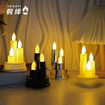 復古三燭頭工藝品led電子蠟燭 電鍍浪漫婚禮音樂會燭光擺件氛圍燈[PP0506055]