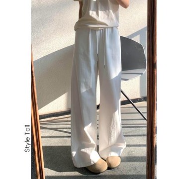 175高個子加長白色顯瘦直筒褲休閑長褲女闊腿高腰垂感設計顯瘦褲