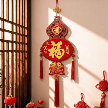 隔日💥春節掛件木葫蘆喬遷喜慶客廳裝飾室內掛件玄關裝飾品電視背景牆
