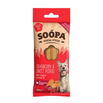 Soopa舒趴 生機狗點心/潔牙棒系列－蔓越莓地瓜 100g