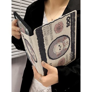 【360°旋轉】適用于ipad保護殼air5平板套2021亞克力10.2寸帶筆槽mini6復古小熊10.9防彎ipad9/10代透明2022