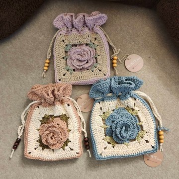 純棉手工鉤織 玫瑰小化妝包 多色 可客製