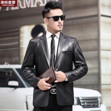 秋冬新款海寧真皮皮衣男綿羊皮短款皮西服西裝領休閑商務外套單款