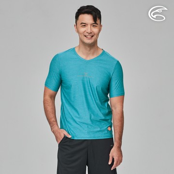 ADISI 男浪花洞洞短袖V領透氣圖T AL2311012 (S-2XL) 亞德里亞海藍｜輕量 吸濕排汗 快乾 透氣網洞 彈性柔軟 排汗衣