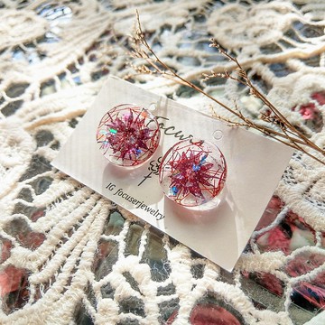 紫色 永生花耳環 乾燥花耳環 植物耳環