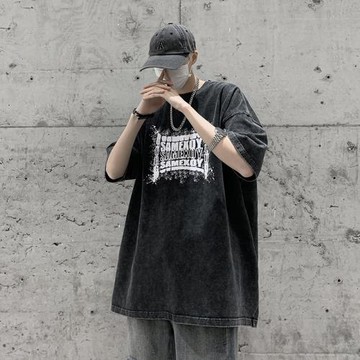 重磅t恤男夏季薄款涼爽透氣短袖體恤美式復古高街五分袖上衣服潮