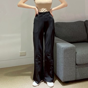 車線顯瘦喇叭褲【123】Sandy33實拍韓系INS修身顯瘦氣質高腰長褲 落地褲 拖地褲 黑色長褲黑褲