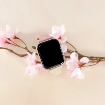 Apple Watch 全系列通用錶帶 蘋果手錶替用錶帶 雙色真皮錶帶 粉x米白色 ＃858-392T-PK