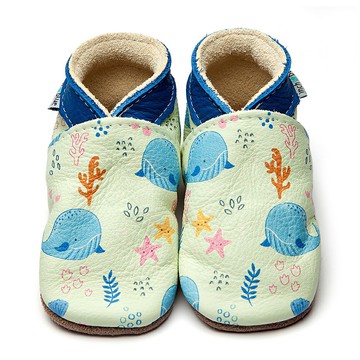 英國Inch Blue - 真皮手工寶寶鞋-悠游鯨魚