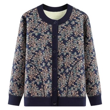 奶奶春秋加絨外套老年人冬裝女媽媽毛衣老太太開衫保暖衣老人衣服