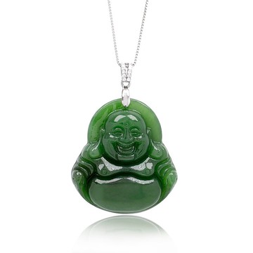 【正佳珠寶】和田碧玉 笑口常開 大肚佛吊墜 彌勒佛碧玉吊墜