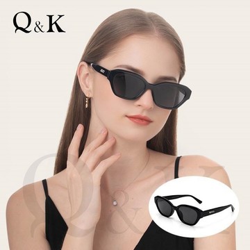 【Q&K】法式輕奢微貓眼方框墨鏡/曜稜黑/高級質感/TR90輕量/抗UV400