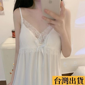 🌈台倉出庫🌈 白色蕾絲吊帶連衣裙子 僊女超僊森係甜美 甜辣性感睡裙夏 學生韓版睡衣裙 大尺碼微胖MM顯瘦吊帶 小眾設