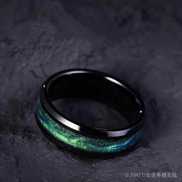【臺灣出貨】爆款歐美男士不銹鋼極光戒指複古指環藍色星空戒指星辰手飾 YR4N