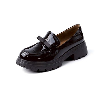 (限時⬊5折)GREEN PINE優雅蝴蝶結牛漆皮厚底樂福鞋 黑色 (00379836)