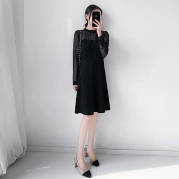 大碼顯瘦減齡2025春秋新款胖mm氣質修身裙子氣質網紗黑色連衣裙女