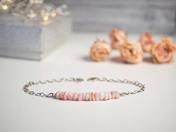 粉色歐泊手鍊，925 純銀，金牛座誕生石，母親節禮物，十月誕生石