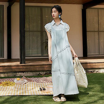 OB嚴選中大尺碼-編織肩帶滾邊造型傘襬牛仔洋裝《DA10309》