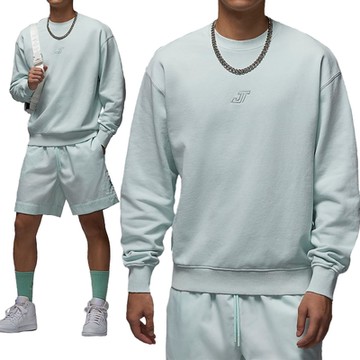 Nike J FLC Crew JT 男款 淺綠色 運動 休閒 大學T 刺繡Logo 上衣 長袖 HF7846-028