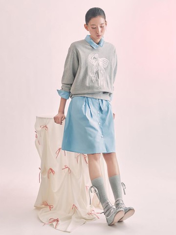 Volume Sleeve Pleated Medium Length Dress [Sky Blue] (BF5271N01Q)