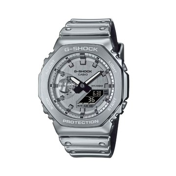 【CASIO 卡西歐】G-SHOCK 金屬光澤 精緻美學 雙顯錶款 銀_GM-2100YM-8A_44.4mm