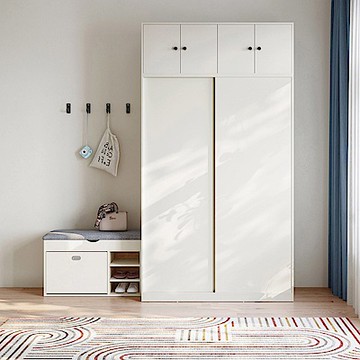 林氏木業北歐簡約小戶型1.2M衣櫃 LS214-白色 (附頂櫃) (H014339889)