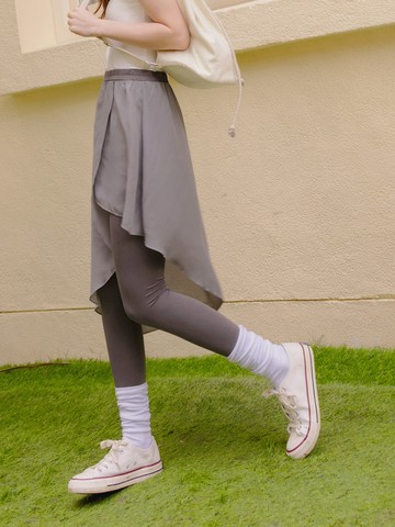 假兩件純棉雪紡裙襬鬆緊內搭褲