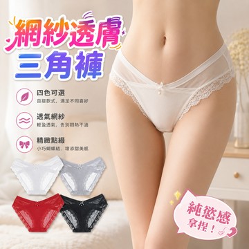 日系薄款網紗性感內褲 女低腰  透氣內褲 蝴蝶結 蕾絲三角褲 透膚內褲 性感內褲