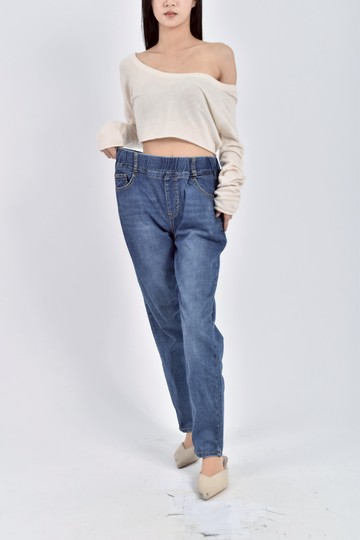 加購優惠(2XL) 丹寧牛仔鬆緊腰藍色長褲