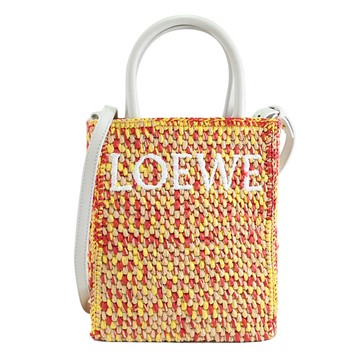 LOEWE Standard A5 品牌LOGO草編織兩用托特包.白邊