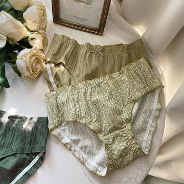 三條裝盒裝法式螺紋棉內褲女甜美木耳邊中腰包臀純棉抗菌三角褲