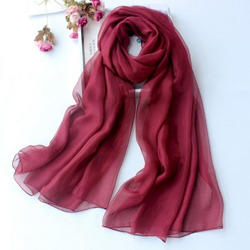 酒紅色絲巾女春秋季時尚飄逸紗巾純色百搭秋冬薄款披肩圍巾沙灘巾1入